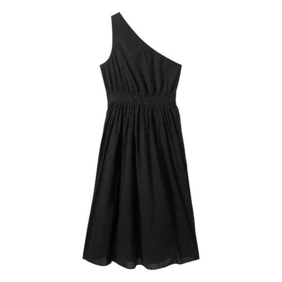 Boden One Shoulder Midi Dress Black Cotton Knit Side Zip Fit n Flare 8 - Picture 2 of 10